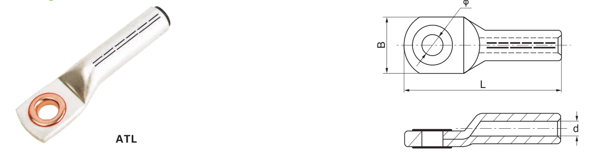 Zapatos bimetálicos del cable de la junta del terminal eléctrico del tamaño del estirón del cable de ATL